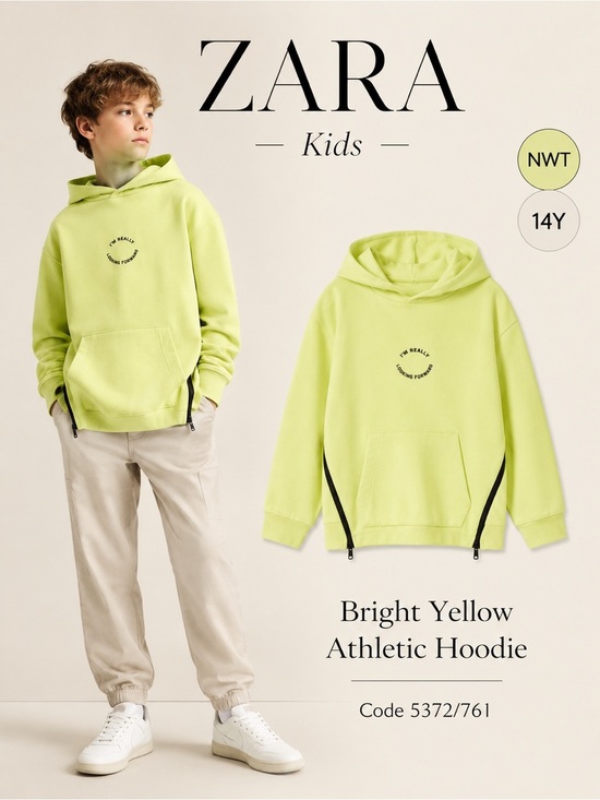 Zara Other - Zara Kids Bright Yellow Athletic Hoodie with Side Zippers NWT 13-14Y
